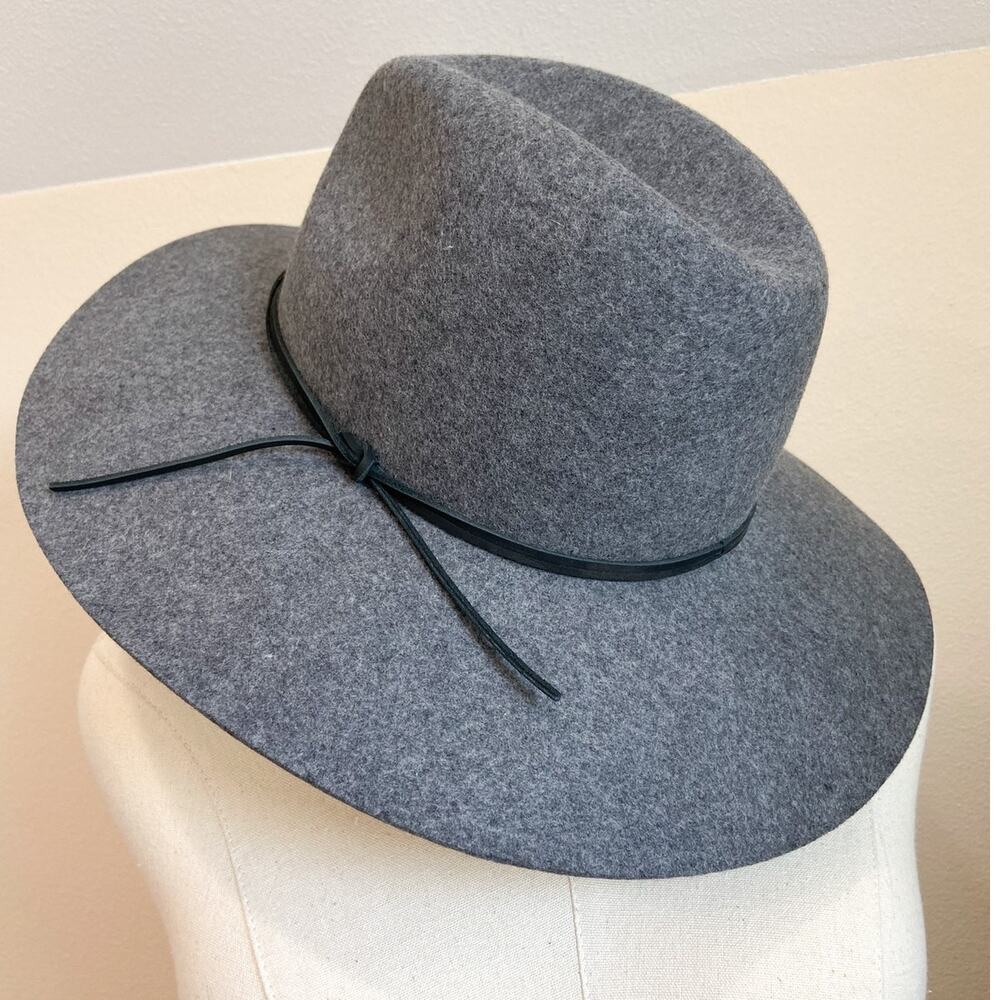 Phenix Women's Gray 100% Wool Hat Leather Trim Fall Winter Neutral Adjustable